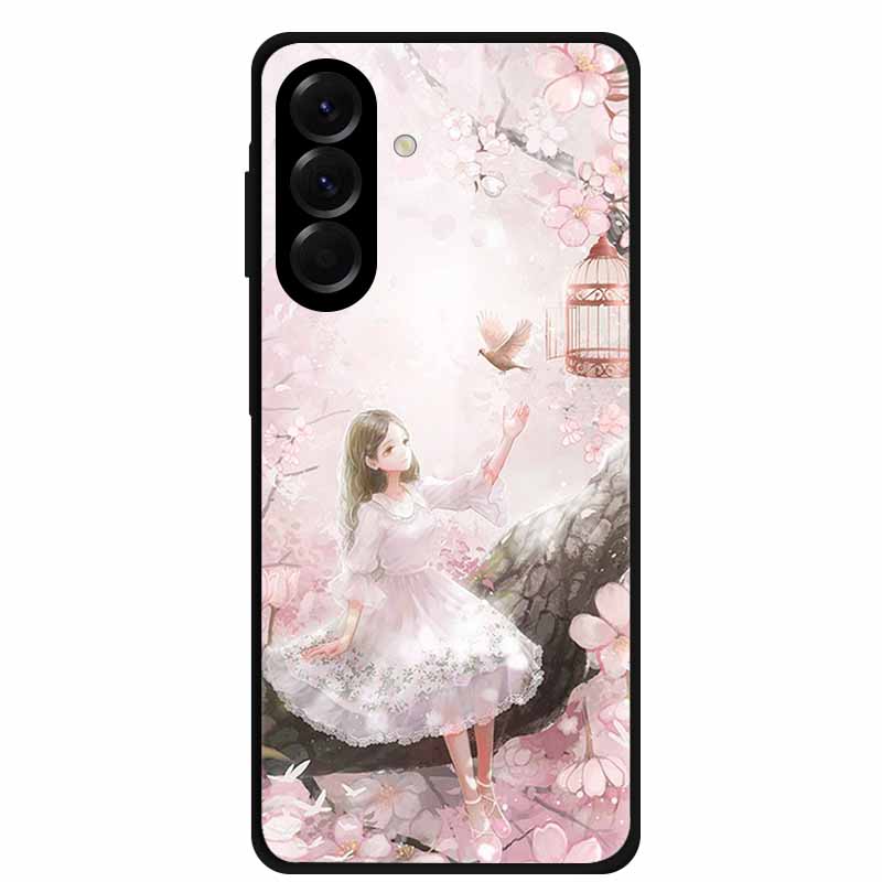 Закаленное Стекло Чехол для Телефона для Samsung Galaxy S24 FE Чехол Жесткая Поликарбонатная Задняя Крышка Оболочка для Galaxy S24FE S 24 FE 5G Жесткие Чехлы Цветок