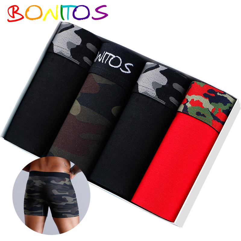 BONITOS 4 шт., сексуальные мужские трусы с принтом, камуфляжные боксеры для мужчин, хлопковые мужские трусы