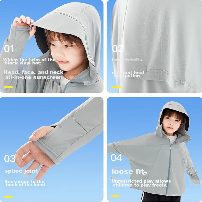 Ousen Children's Sun Protection Clothing, Boys And Girls Outdoor UPF50 UV Protection, Breathable Thin Skin Coat, Baby Ice Silk Sun Protection Garment