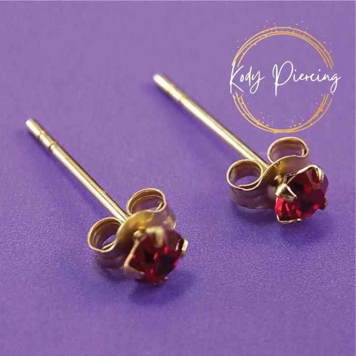 KODY PIERCING Комплект серег из 9-каратного золота и красных кристаллов диаметром 3 мм