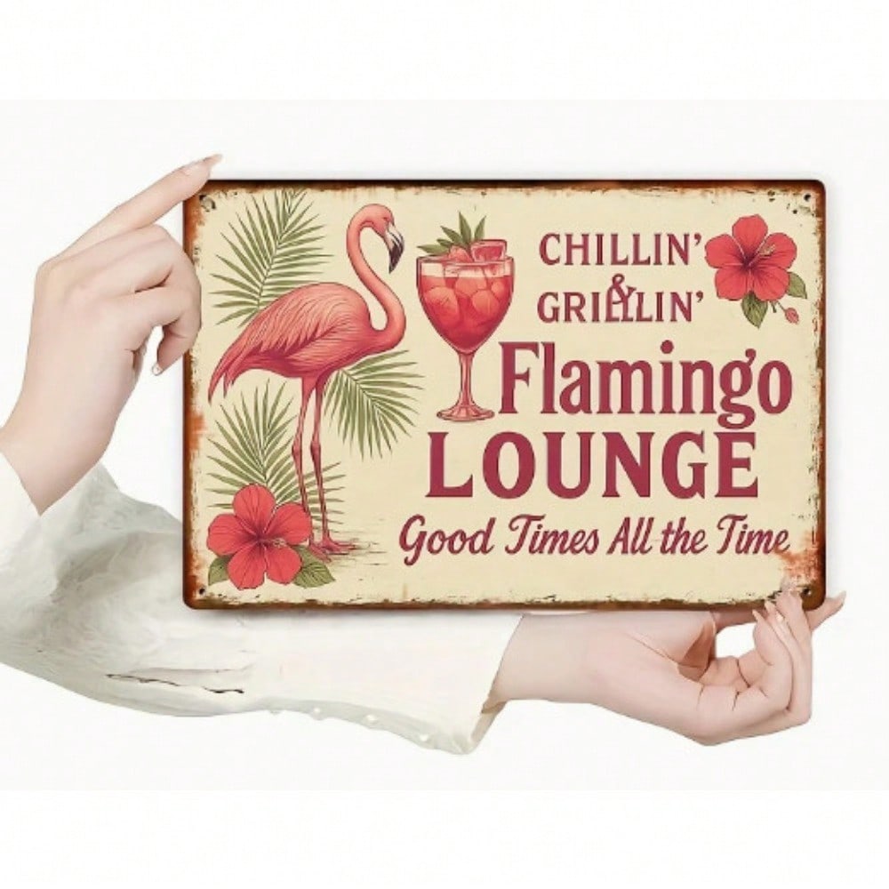 Винтажная металлическая вывеска Flamingo Lounge, 2D-печать, тропический декор, бар Тики, мужская берлога, ретро-акцент