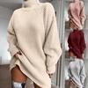 Women Turtleneck Oversized Knitted Dress Autumn Solid Long Sleeve Casual Elegant Mini Sweater Dress Winter Clothes