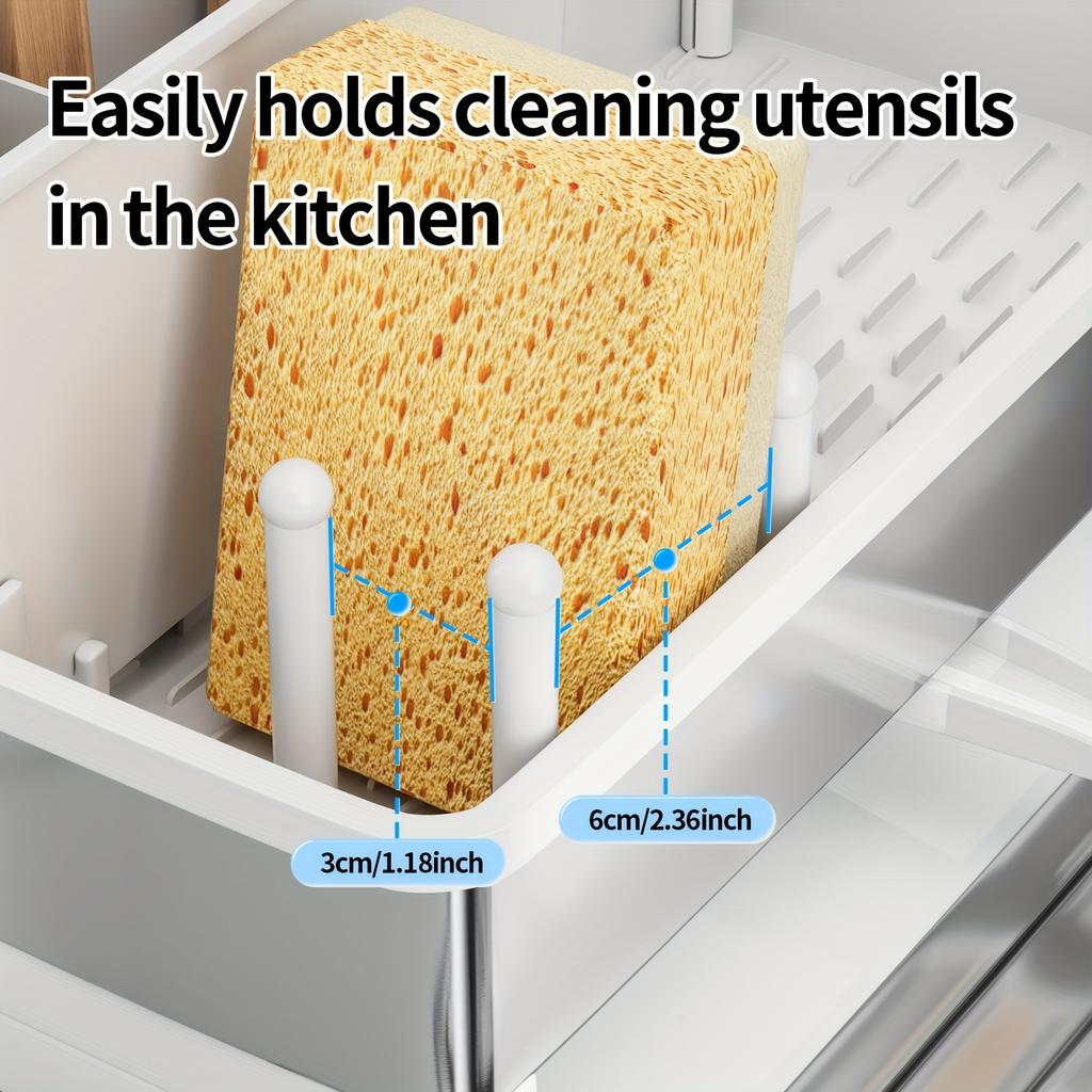1 шт. Держатель для губки из нержавеющей стали с поддоном для слива - многофункциональный органайзер для кухни и ванной комнаты для чистящих средств, полотенец и щеток