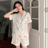 Faux Silk Women's Flower Pajamas Set Button Down Top & Shorts 2 Pieces Set Satin Nightwear Loungewear for Summer Sleepwear