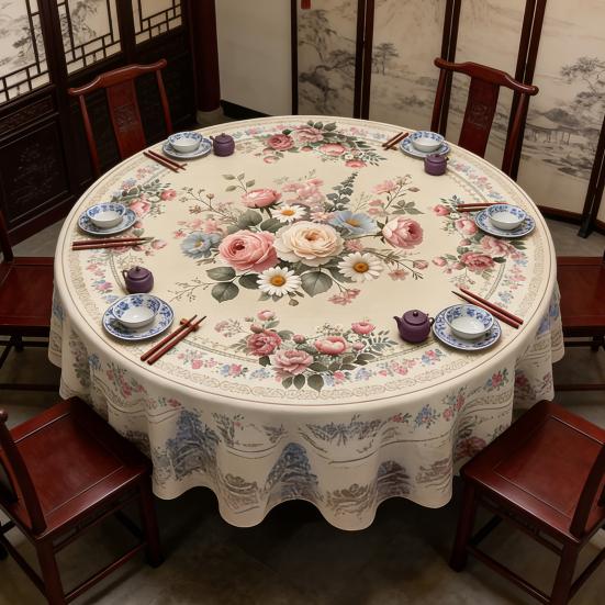 Мексиканская скатерть с цветочным принтом, круглая, с фестончатым краем, красочная скатерть с узором в стиле народного искусства для дома, фермерского дома, обеденного стола