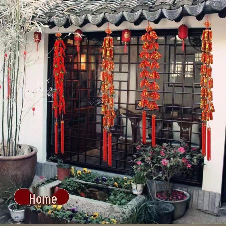 Новогодние украшения 2025 года - года Змеи: Подвески-мешочки с красным перцем чили «Фейерверк» на китайский Праздник весны