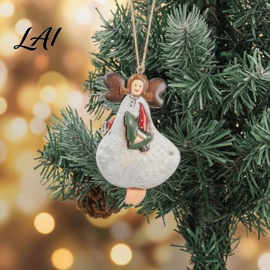 Cartoon Christmas Tree Hanging Set 16/24/32Pcs Wooden Ornaments Flying Angels Decorations Santa Claus Reusable Tags Ornaments for Holiday