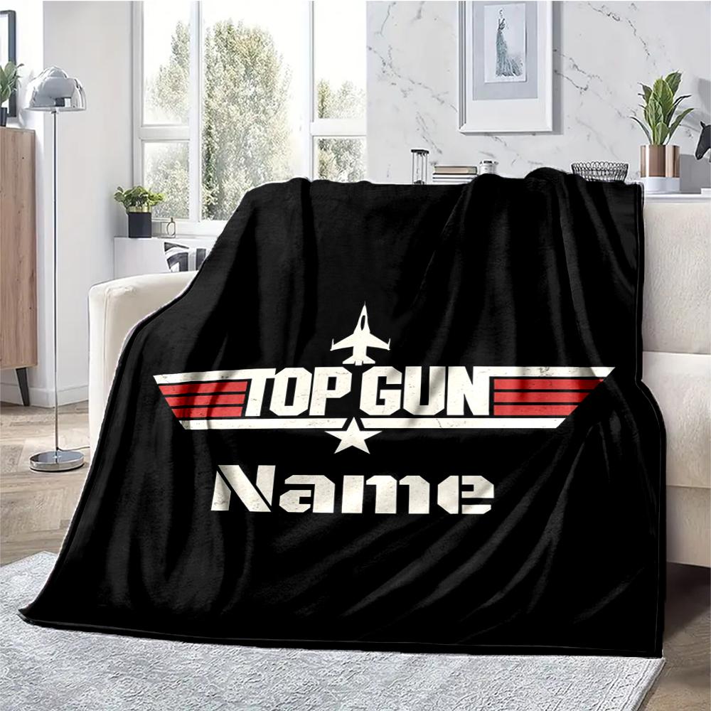 Custom Name Top Gun Theme Printed Blanket - Perfect for Couch, Bed, Travel & Outdoor Use | Machine Washable, Cozy & Durable.