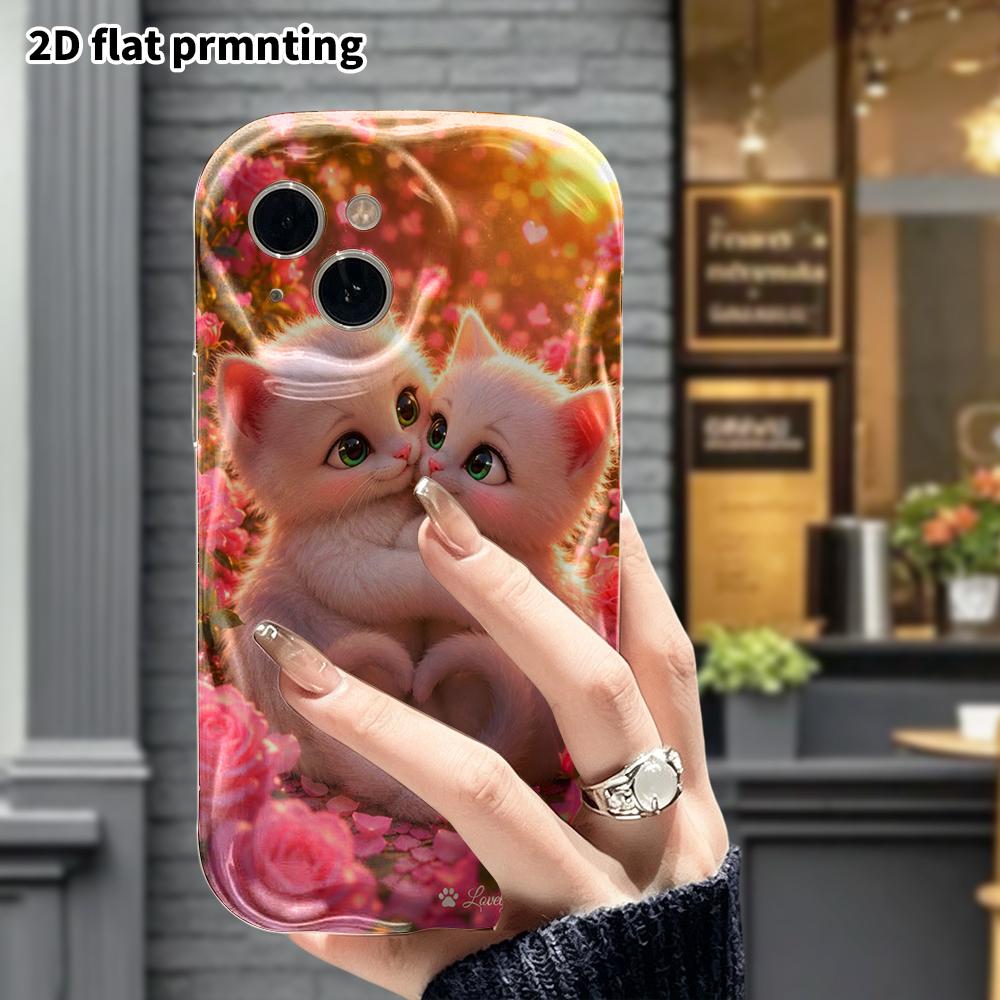 Phone Case: 2D flat, fits iPhone 12 Pro to 18, phone decoration, two hugging white cats, perfect gift for Christmas and Halloween