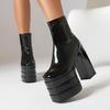 Большого размера квадратный носок трехслойная ультравысокая платформа вырезы толстые каблуки популярная мода короткие ботинки молния женские ботинки