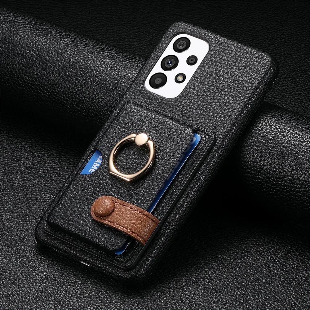 Ring Leather Phone Case for Samsung Galaxy S25 23 S21 FE S24 Ultra S22 Plus A54 A15 A25 A35 A55 Wallet with Card Holder Cover
