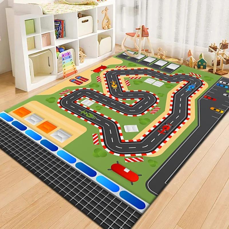 Colorful Kids City Map Play Mat Carpet Road Traffic Adventure Area Rug for Children's Playroom Bedroom Educational Toy Game Mat