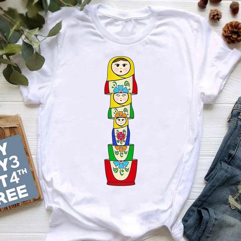 Matryoshka Doll T Shirt  2023 Funny Summer Fashion Tshirt  Russian Doll T-Shirt Women White Casual T Shirt Female Harajuku Shirt