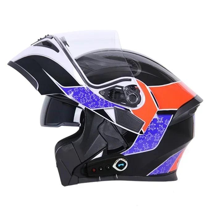 NEW Bluetooth Helmet Flip Up Visor Dual Lens Casco Moto Cool Motorcycle Helmet Full Face Casco Black Motorbike Helmets Modular