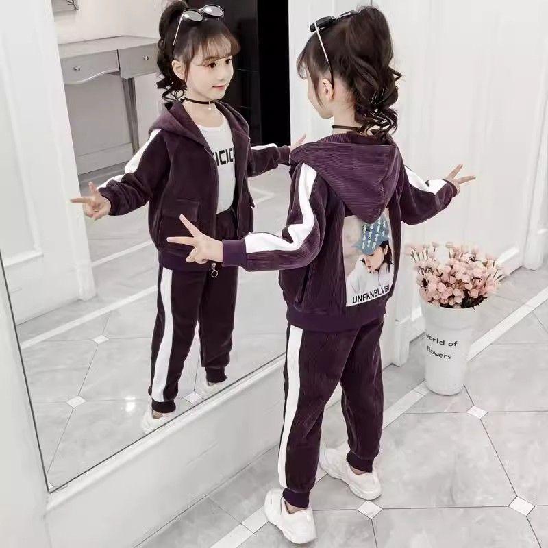 Girls' Corduroy Suit Winter Autumn Little Girl Autumn and Winter Korean Style Two-piece Suit