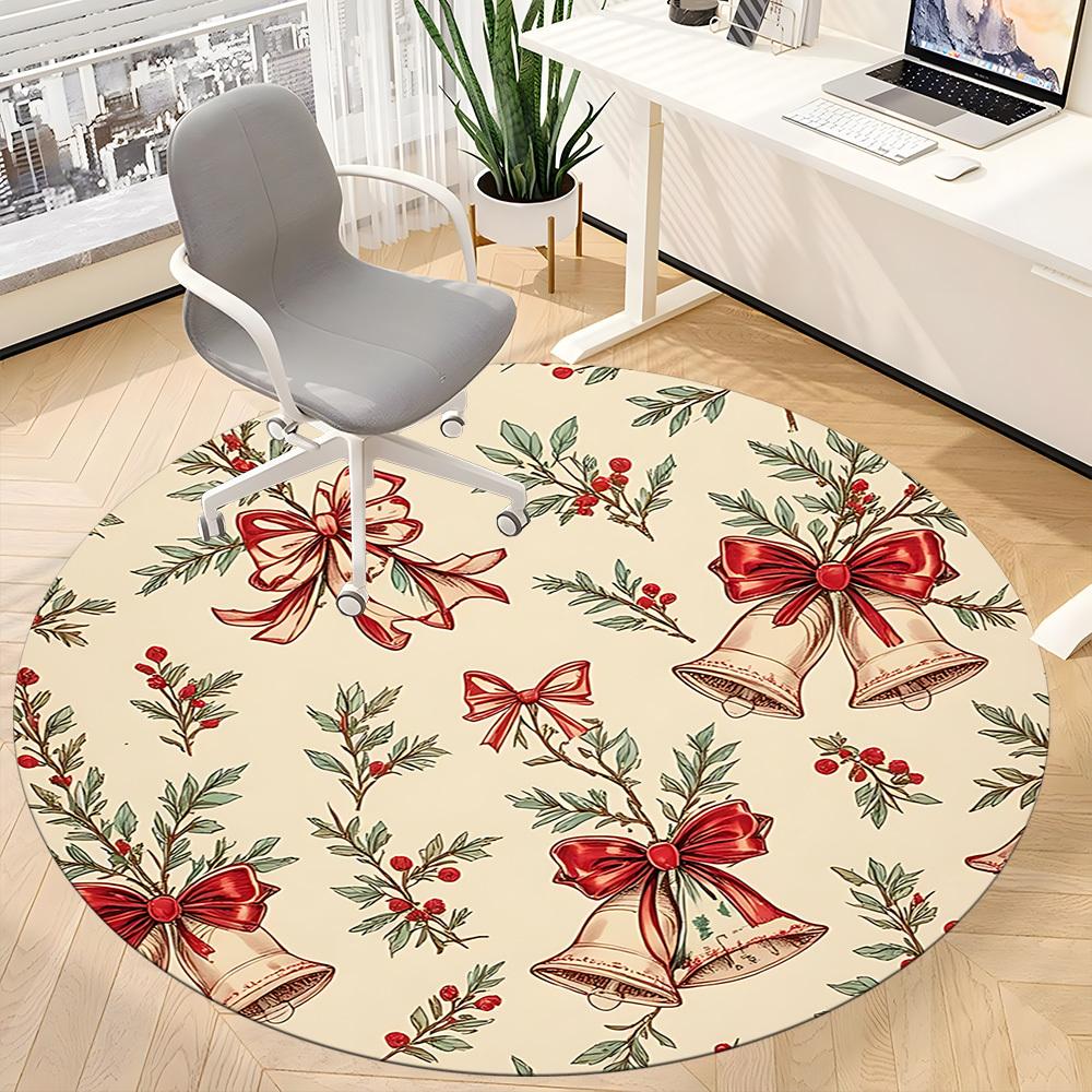 1pc Holiday BellsChair Carpet for Office, Indoor Non-Slip Washable Polyester Fiber Carpet, Mat For Office, Machine Washable