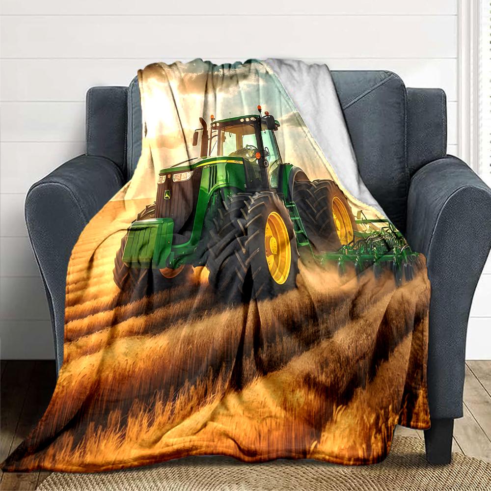 1Pc Tractor Golden Field Blanket Soft Throw Blanket For Home Bedroom Bed Sofa Travel Office Solid Christmas Blanket
