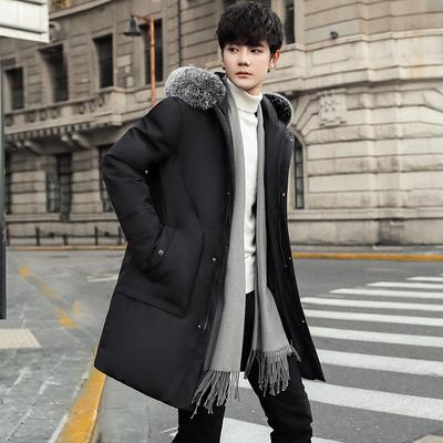 Мужская куртка-пуховик из белого утиного пуха средней длины с капюшоном, утепленная куртка, мужская хлопковая зимняя куртка