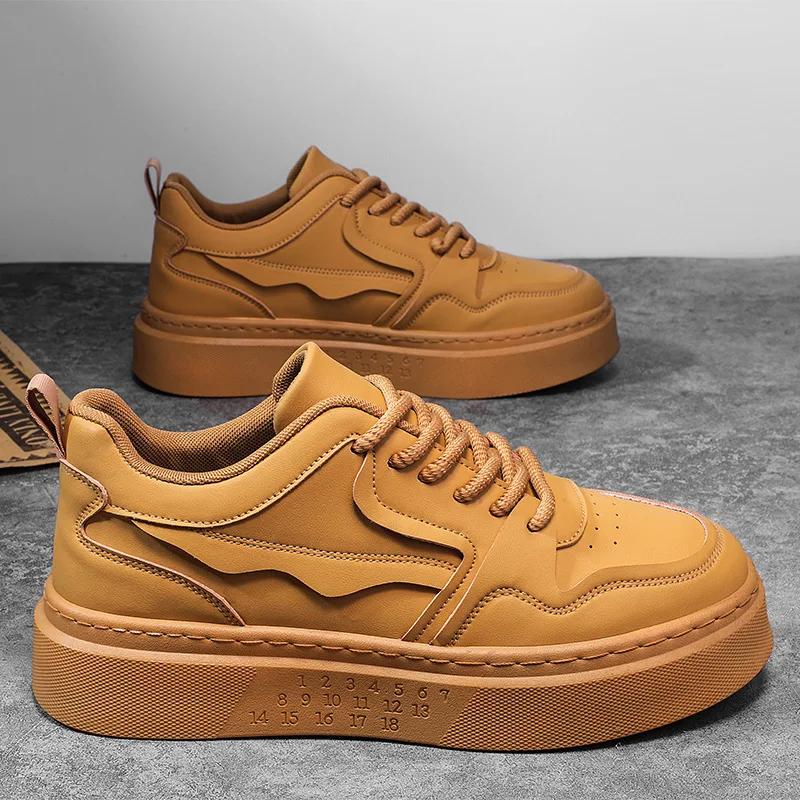 Fashion Men's Casual Shoes Light Mesh Breathable Sneakers 2024 New Lace-up Thick Sole Casual Board Footwear Fashionable Skateboard Shoes