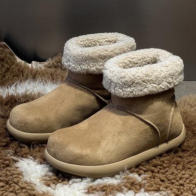2025 новые зимние бархатные теплые и нескользящие парные сноубутсы на толстой подошве 22715-11715 абрикосовый, коричневый-J