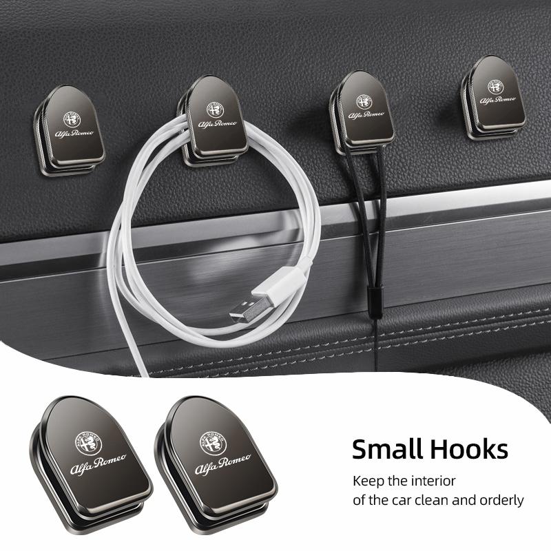 FPEV2 2Pcs Car Interior Mini Storage Hooks Organizer Sticker For Alfa Romeo Giulia Stelvio Junior Tonale 33 Giulietta MiTo 147 156 159