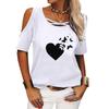 Women Casual Round Neck T-shirt Summer&fall Heart Shape Printed Short Sleeve Top Female Fashion Off Shoulder Tee Shirt