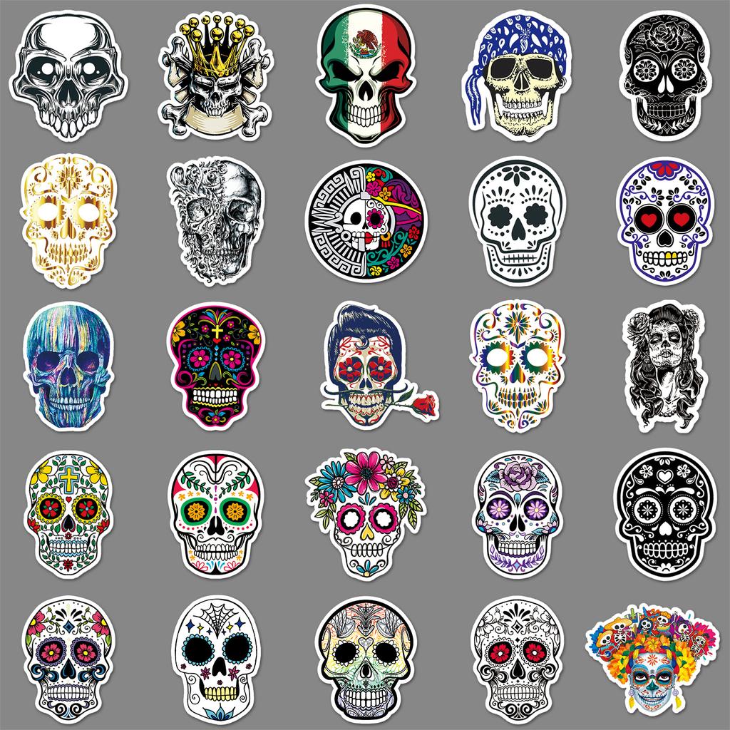 50 Colorful and Terrifying Skull Halloween Personalized Luggage, Refrigerator, Car, Scooter, Mobile Phone Graffiti Stickers