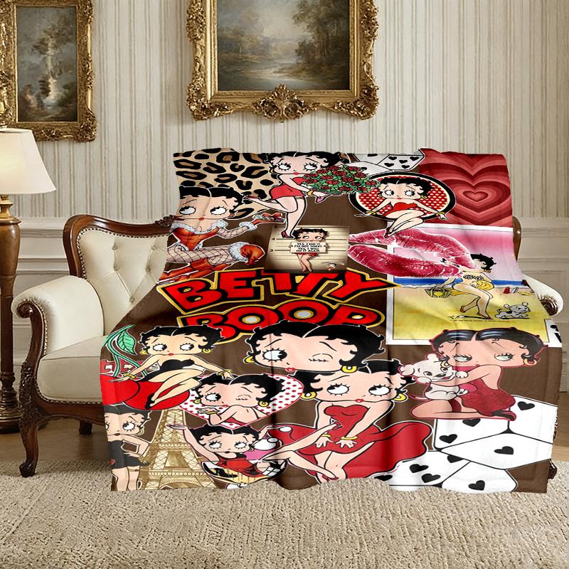 1pc Betty Boop Blanket, Home Printed Throw Blanket - Soft Blanket Gift for Family, Washable Sofa Bed Blanket