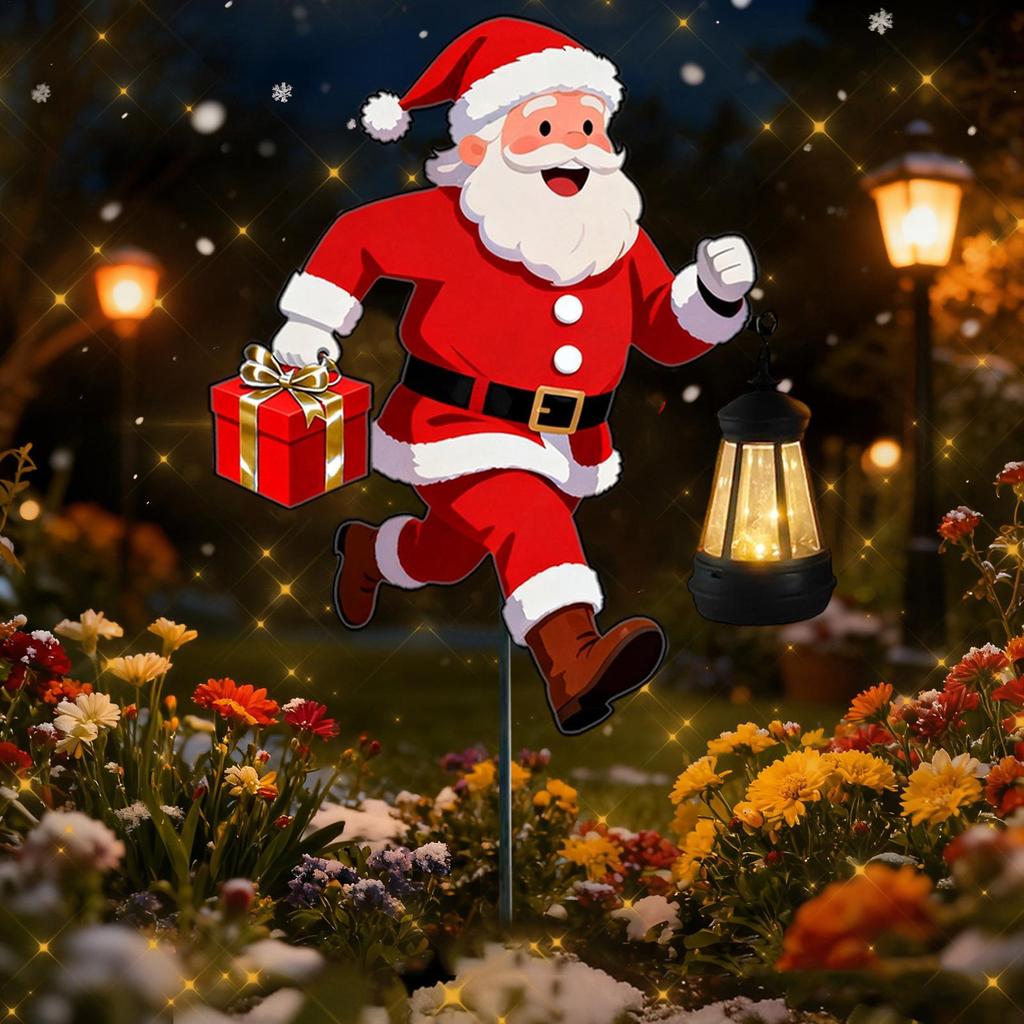 Christmas Garden Stakes LED Lighted Festival Signs Santa Holding Lantern Design Christmas Snowmen Decorations for Garden Yard