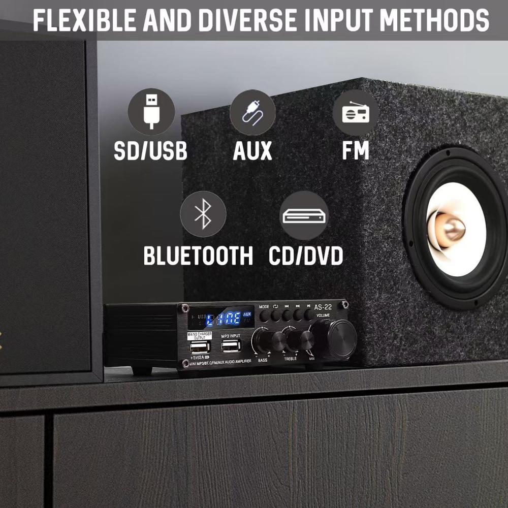 AS-22 Цифровой усилитель мощности Bluetooth U Disk Card Reader Радио 2.0 Канал