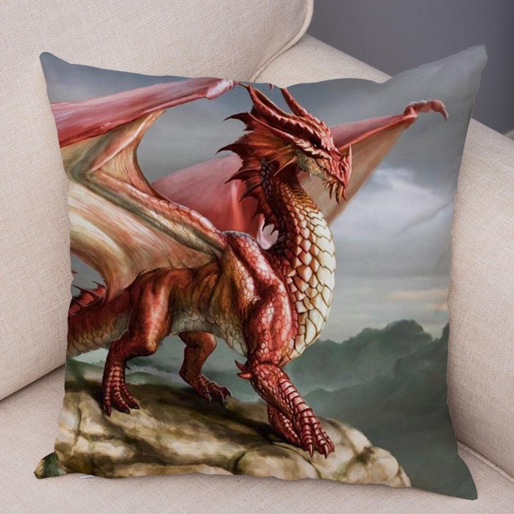 Наволочка с мультяшным животным принтом, чехол для подушки с рисунком дракона, декоративная наволочка для автомобиля, дивана, дома, гостиной
