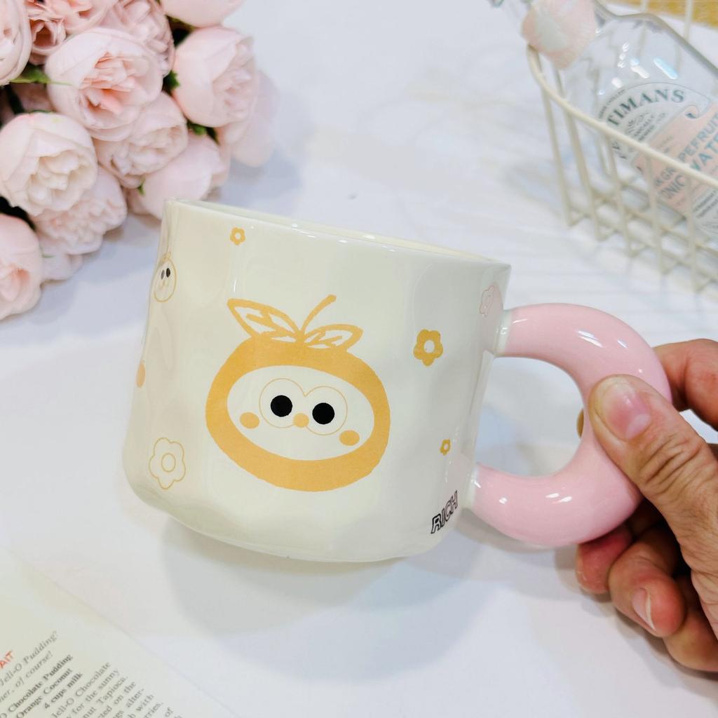 Милая чашка для воды для студентов, розовая чашка, маленькая подарочная коробка, керамическая чашка, маленькая оранжевая кружка с рисунком в подарок