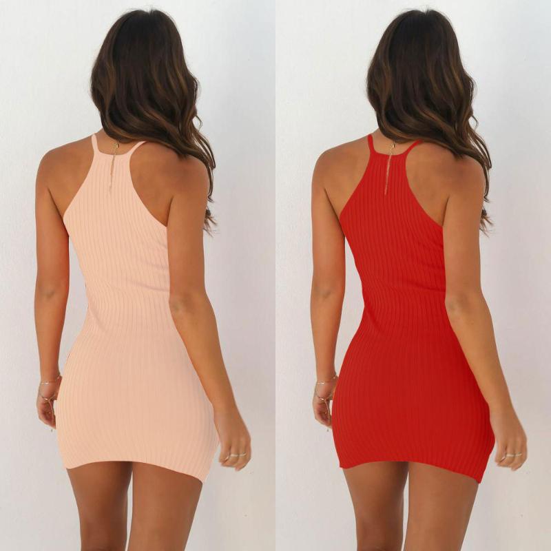 Spring/Summer European and American Sexy Ribbed Small Strap Dress Solid Color Knitted Short Skirt