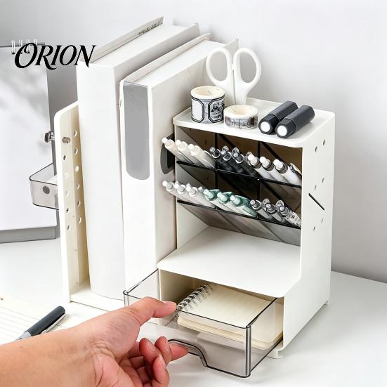 Компактная пластиковая настольная полка-органайзер для ручек с выдвижными подставками для книг и перфорированной панелью, многофункциональная, угловая, для макияжа, незаменимая для организации рабочего места в классе