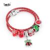 Christmas Heart Snowflake Beaded Bracelet: Red, Crystal, and Green Lampwork