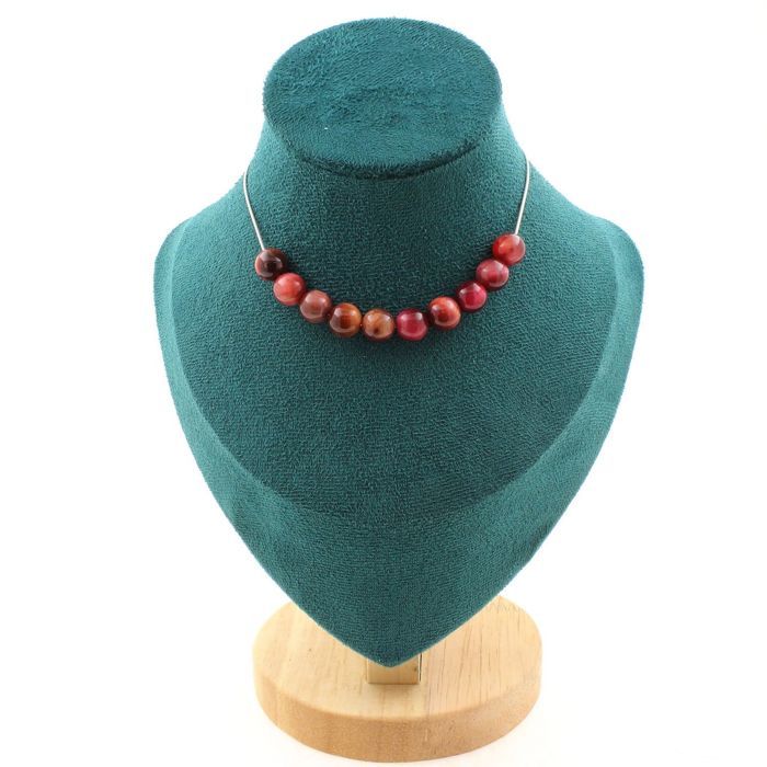 Stones and Minerals. Necklace 10 Two-tone Peach Tiger's Eye Beads 8 Mm. Steel Chain Necklace Women, Men. Custom Size