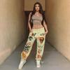 Женские уличные трендовые принтованные бретели, теплые прямые повседневные брюки-свитшот