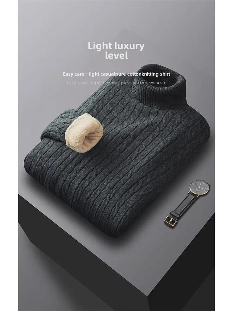 Мужской мягкий хлопковый свитер с высоким воротом и бархатной подкладкой — плотный, теплый и стильный
