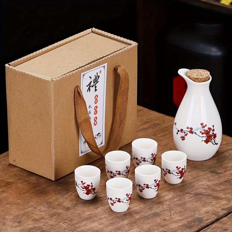 1 Set Ceramic Sake Set Japanese Sake Cup Include 1 Pot And 6 Cups Porcelain White Liquor Pot Traditional Ceramic Crafts Saki Cups For Home Sushi Shop
