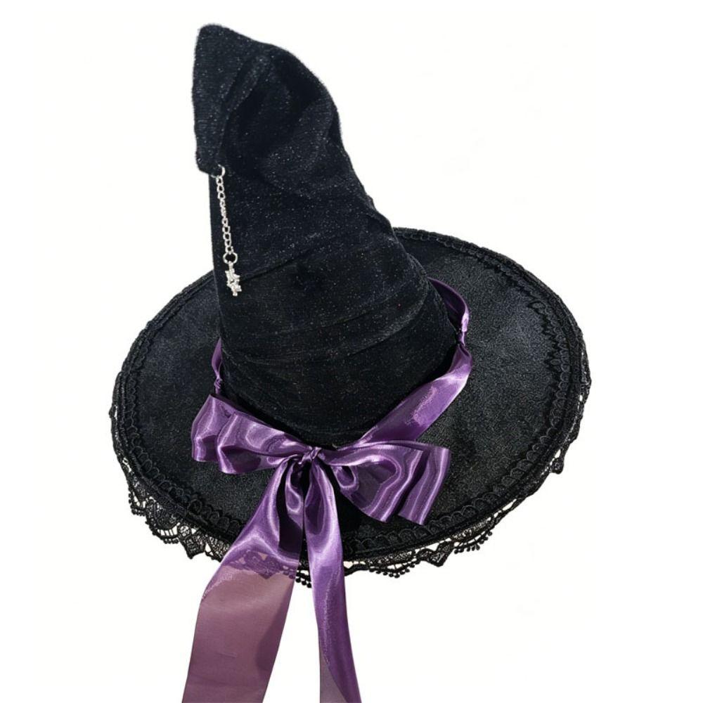 Satin Bow Halloween Hat Star Pendant Wizard Cap Party Props Masquerade Cap Masquerade Ball