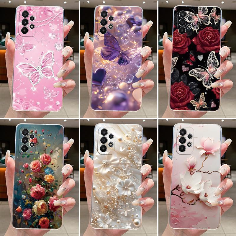 Case For Samsung A23/A33 5G Clear Silicone Fashion Butterfly Flowers Soft Back Cover For Samsung Galaxy A33/A23 Protective Case
