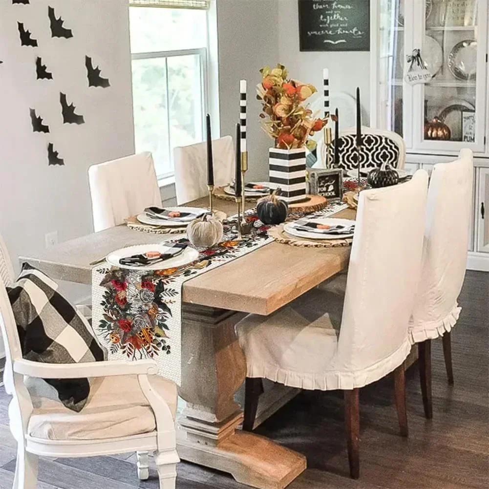 Halloween Table Runner Decoration Placemat Tablecloth Pumpkin Bat Flag Cloth Halloween House Horror Party Scary Decor