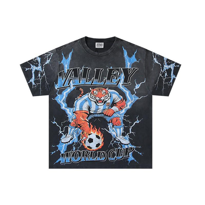 Mens Streetwear Cotton Graphic Tee Loose Fit V-Neck Short Sleeve Hip Hop Casual T-Shirt