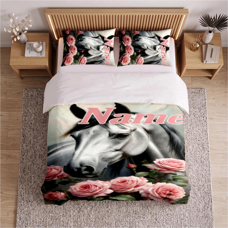 vivid horse (5) Custom Name Bedding Set 3 Pieces Bed Set Includes 1 Duvet Cover and 2 Pillowcases Soft Bed Set for Bedroom Decor Gift