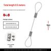 Plastic-coated steel wire rope with aluminum sleeve and stainless steel buckle for hanging and locking.