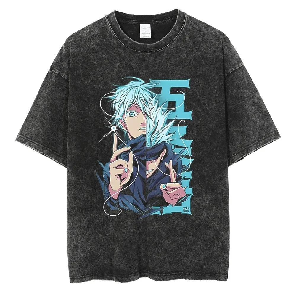 Anime Jujutsu Kaisen Satoru Gojo Graphic Printed Tshirt Mens and Womens Washed Tshirt High Quality Vintage Tshirt Tops