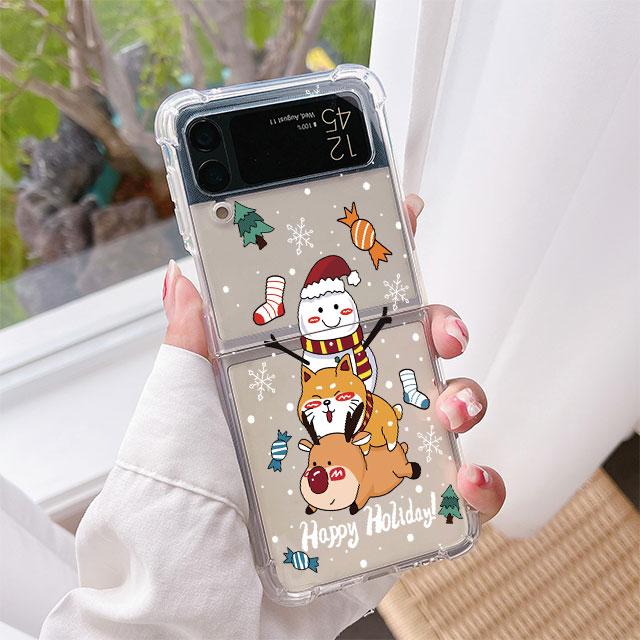 Роскошный чехол Snow Merry Christmas для Samsung Galaxy Z Flip 3 4 5G Funda Z Flip3, прозрачный жесткий противоударный чехол для телефона из ПК
