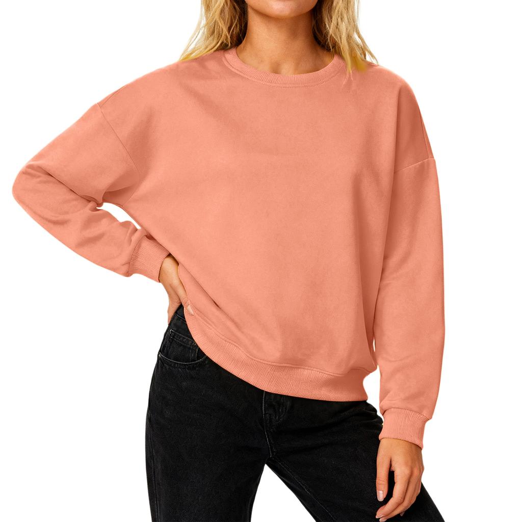 Женский свободный удобный повседневный и модный свитшот с круглым вырезом, рукавами с резьбой, однотонный, с длинными рукавами