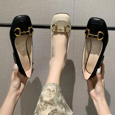 Туфли Мэри Джейн с французской пряжкой 2024 года, новые толстые одинарные туфли на каблуке, женские летние туфли с квадратной головкой в стиле ретро, белые туфли на высоком каблуке для женщин