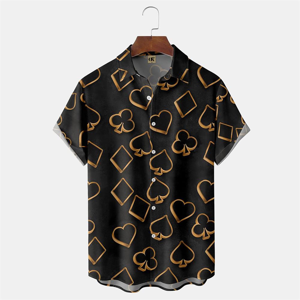 Мужская гавайская рубашка 2026 с принтом игральных карт, повседневная, модная, с отложным воротником, пляжная, винтажная